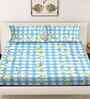 Blue Geometric 300 TC Cotton Blend King Size Double Bedsheet with 2 Pillow Covers