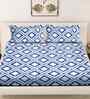 Blue Geometric 300 TC Cotton Blend King Size Double Bedsheet with 2 Pillow Covers