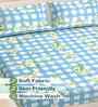 Blue Geometric 300 TC Cotton Blend King Size Double Bedsheet with 2 Pillow Covers