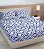 Blue Geometric 300 TC Cotton Blend King Size Double Bedsheet with 2 Pillow Covers