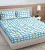 Blue Geometric 300 TC Cotton Blend King Size Double Bedsheet with 2 Pillow Covers