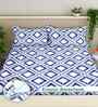 Blue Geometric 300 TC Cotton Blend King Size Fitted Double Bedsheet with 2 Pillow Covers