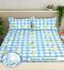 Blue Geometric 300 TC Cotton Blend King Size Fitted Double Bedsheet with 2 Pillow Covers
