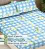 Blue Geometric 300 TC Cotton Blend King Size Fitted Double Bedsheet with 2 Pillow Covers
