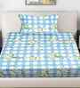 Blue Geometric 300 TC Cotton Blend Single Bedsheet with 1 Pillow Cover
