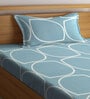 Blue Geometric 300 TC Cotton Single Bedsheet with 1 Pillow Cover