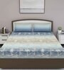 Blue Geometric 400 TC Cotton Queen Sized Bed Sheets with 2 Pillow Covers