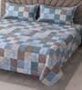 Blue Geometric 400 TC Cotton Super King Bedsheet with 2 Pillow Covers Luxury Series Collection