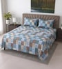 Blue Geometric 400 TC Cotton Super King Bedsheet with 2 Pillow Covers Luxury Series Collection