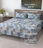 Blue Geometric 400 TC Cotton Super King Bedsheet with 2 Pillow Covers Luxury Series Collection