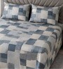 Blue Geometric 400 Tc Cotton Super King Size Bedsheet With 2 Pillow Covers