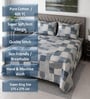 Blue Geometric 400 Tc Cotton Super King Size Bedsheet With 2 Pillow Covers