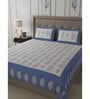 Blue Traditional 600 TC Cotton Double King Sized Bedsheet With 2 Pillow Covers