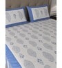 Blue Traditional 600 TC Cotton Double King Sized Bedsheet With 2 Pillow Covers