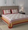 Red Traditional 600 TC Cotton Double King Sized Bedsheet With 2 Pillow Covers
