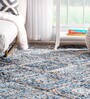 Blue Geometric Jute 3 ftx5 ft Hand Woven Carpet