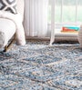 Blue Geometric Jute 3 ftx5 ft Hand Woven Carpet