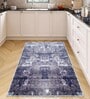 Blue Abstract Nylon 3 X 5 Feet Machine Made Carpet