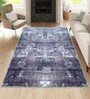 Blue Geometric Nylon 4 X 6 Feet Machine Made Carpet