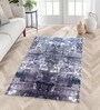 Blue Geometric Nylon 4 X 6 Feet Machine Made Carpet