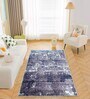 Blue Geometric Nylon 4 X 6 Feet Machine Made Carpet
