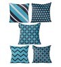 Blue Velvet Geometric 16x16 inches Cushion Cover (5Pc)
