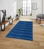 Blue Geometric Polyester Blend 3 X 5 Feet Rabbit Fur Machine Made Carpet