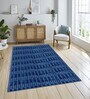 Blue Geometric Polyester Blend 4 X 6 Feet Machine Made Carpet