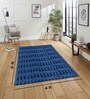 Blue Geometric Polyester Blend 4 X 6 Feet Machine Made Carpet