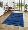 Blue Geometric Polyester Blend 4 X 6 Feet Machine Made Carpet