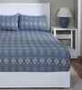 Blue Geometric Print 144 TC Cotton Double Bed Fitted Sheet with 2 Pillow Case Sensory Bloom Collection