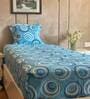 Blue Geometric 141 TC 100% Cotton Single Bed Sized Bed Sheets With 1 Pillow Cover