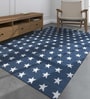 Blue Abstract Wool & Rayon Chenille 8 ft x 10 ft Hand Knotted Carpet