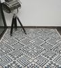 Blue Geometric Wool And Cotton 8 X 5 Feet Hand Tufted Carpet