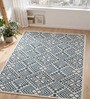 Blue Geometric Wool And Cotton 8 X 5 Feet Hand Tufted Carpet