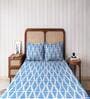 Blue Geometrical 144 TC Cotton King Sized Double Bedsheet with 2 Pillow Covers Pebble Drift Collection