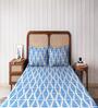 Blue geometrical 144 TC Cotton Queen Sized Double Bedsheet with 2 Pillow Covers Pebble Drift Collection