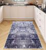 Blue Abstract Microfiber 3 x 5 Feet Machine Made Carpet