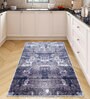 Blue Abstractal Microfiber 3 x 5 Feet Machine Made Carpet