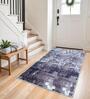Blue Abstract Microfiber 3 x 5 Feet Machine Made Carpet