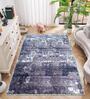 Blue Abstract Microfiber 4 x 6 Feet Machine Made Carpet