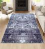 Blue Abstract Microfiber 4 x 6 Feet Machine Made Carpet