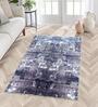 Blue Abstract Microfiber 4 x 6 Feet Machine Made Carpet