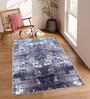 Blue Abstract Microfiber 4 x 6 Feet Machine Made Carpet