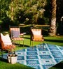 Blue Geometrical Polyproylene 6 ft x 9 ft Machine Made Picnic  Mats