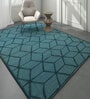 Blue Geometrical Wool 5 ft X 8 ft Rectangle Flat Weaves