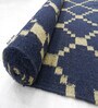 Blue Geometrical Wool 7X5 Feet Hand Woven Carpet