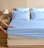 Blue Glace Cotton Elastic Fitted King Bedsheet With 2 Pillow Covers