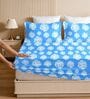 Blue Glace Cotton Polka Print Elastic Fitted King Bedsheet With 2 Pillow Covers