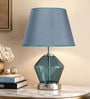 Blue Glass Table Lamp with Metal Base and Fabric Shade Elegant Modern Design Blue Glass Table Lamp with Metal Base and Fabric Shade Elegant Modern Design